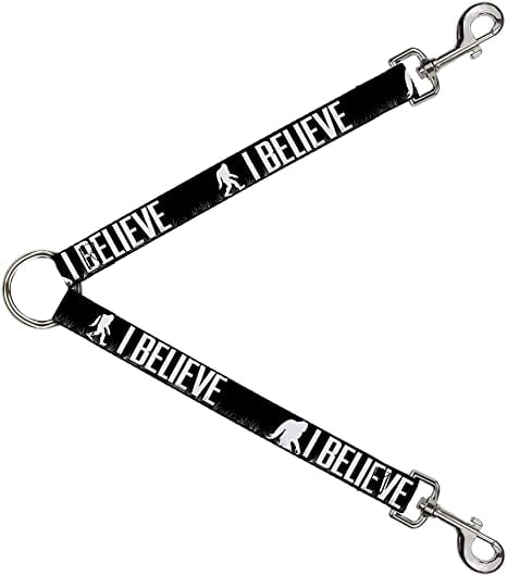 Buckle-Down Dog Leash Splitter Bigfoot Silhouette I Believe Black Gray White 1 Foot Long 1 Inch Wide