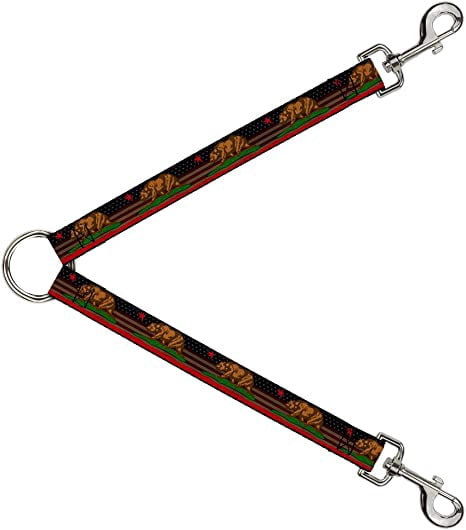 Buckle-Down Dog Leash Splitter Cali Bear Star Stripe Us Flag Stretch 1 Foot Long 1 Inch Wide