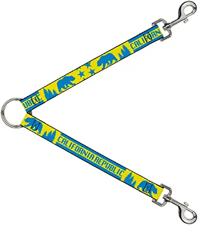 Buckle-Down Dog Leash Splitter California Republic Bear Stars Silhouette Yellow Blue 1 Foot Long 1 Inch Wide