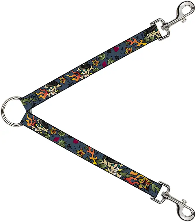 Buckle-Down Dog Leash Splitter Death or Glory Close Up Gray 1 Foot Long 1 Inch Wide