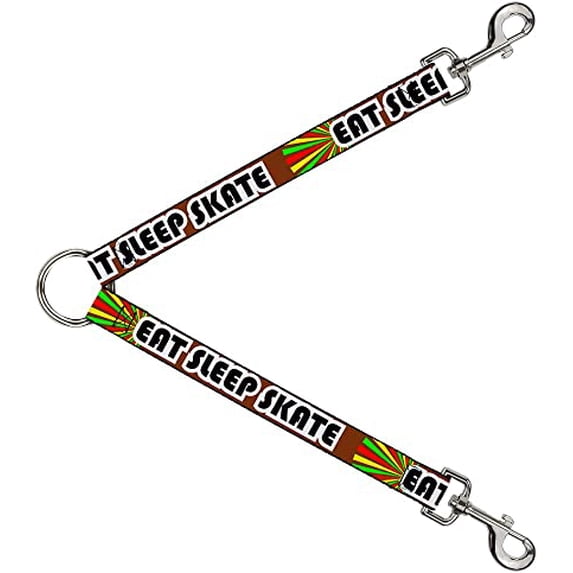Buckle-Down Dog Leash Splitter Eat Sleep Skate Brown Rasta Burst 1 Foot Long 1 Inch Wide