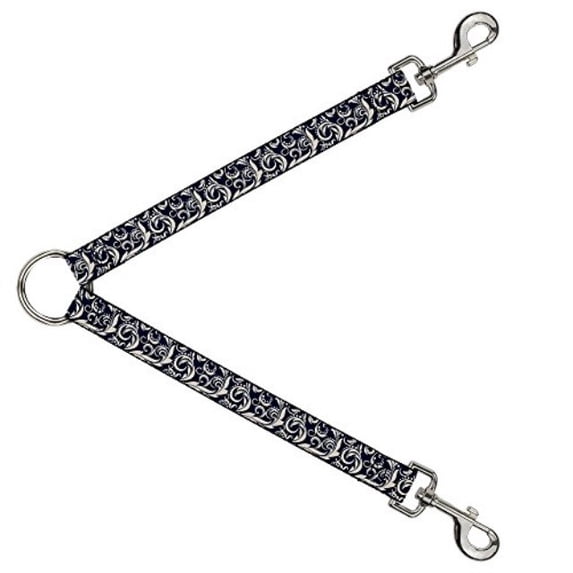 Buckle Down Dog Leash Splitter Filigree Navy Khaki 1 Foot Long 1 Inch Wide