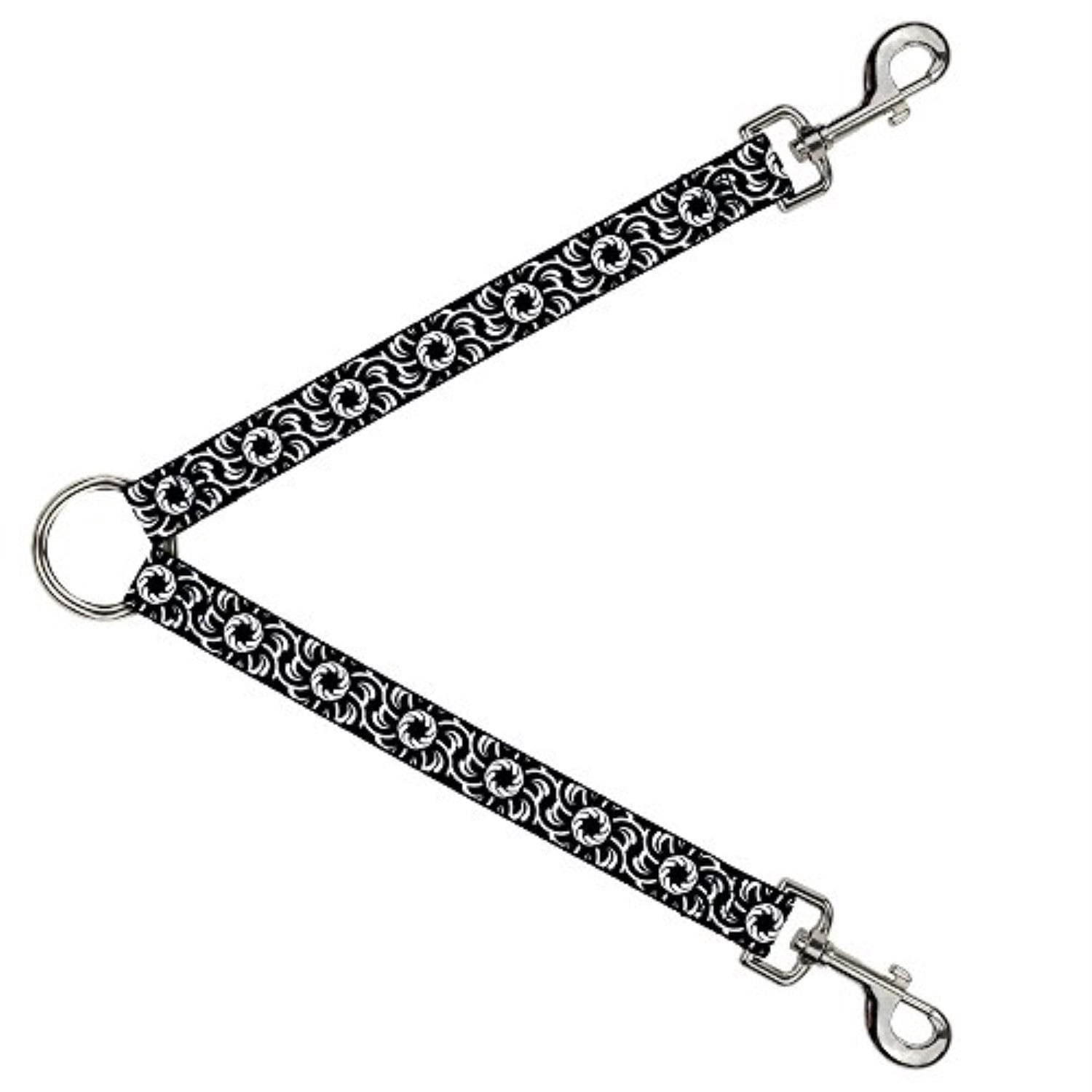 Buckle Down Dog Leash Splitter Floral Pinwheel Black White 1 Foot Long 1 Inch Wide