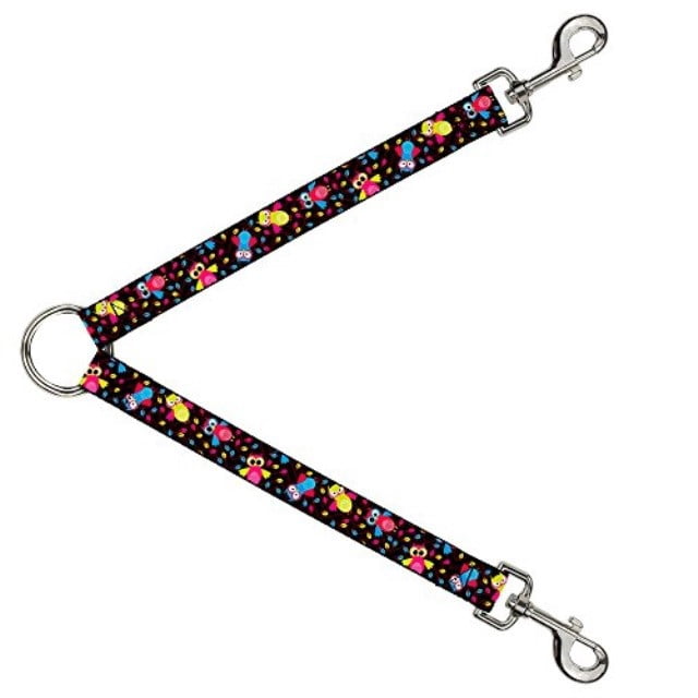 Buckle Down Dog Leash Splitter Flying Owls Leaves Black Multi Color 1 Foot Long 1 Inch Wide