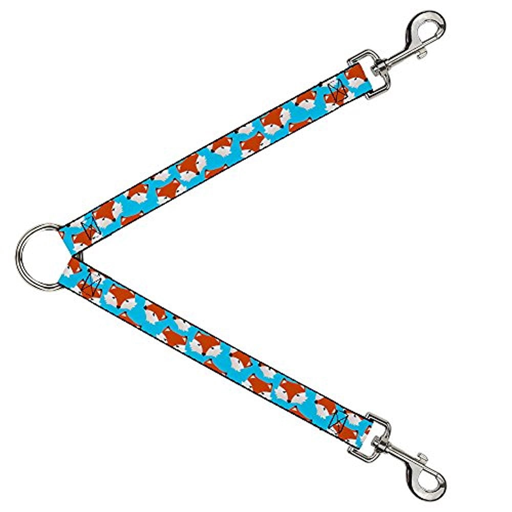 Buckle-Down Dog Leash Splitter Fox Face Scattered Sky Blue 1 Foot Long 1 Inch Wide