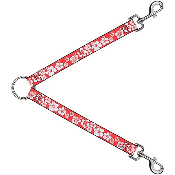 Buckle-Down Dog Leash Splitter Hibiscus Light Red White 1 Foot Long 1 Inch Wide