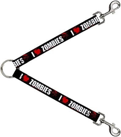 Buckle-Down Dog Leash Splitter I Heart Zombies Bold Splatter Black White Red 1 Foot Long 1 Inch Wide