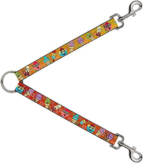 Buckle-Down Dog Leash Splitter Ice Cream Cone Popsicle Expressions Squares Multi Color 1 Foot Long 1 Inch Wide