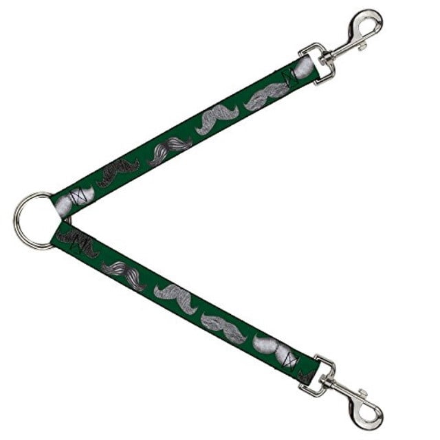 Buckle Down Dog Leash Splitter Mustaches Green Sketch 1 Foot Long 1 Inch Wide