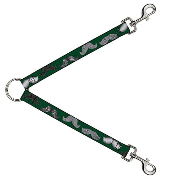 Buckle Down Dog Leash Splitter Mustaches Green Sketch 1 Foot Long 1 Inch Wide