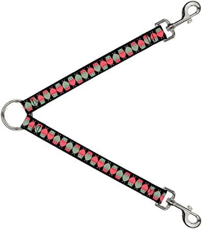 Buckle-Down Dog Leash Splitter Owls Flip Black Mauve Sage 1 Foot Long 1 Inch Wide