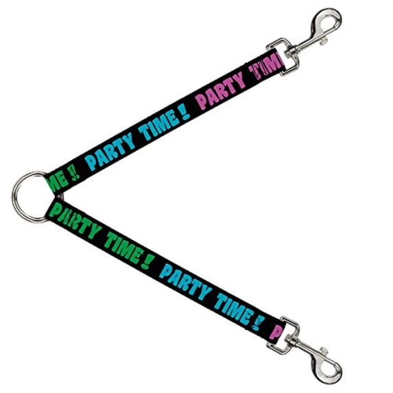 Buckle-Down Dog Leash Splitter Party Time Black Green Turquoise Fuchsia 1 Foot Long 1 Inch Wide