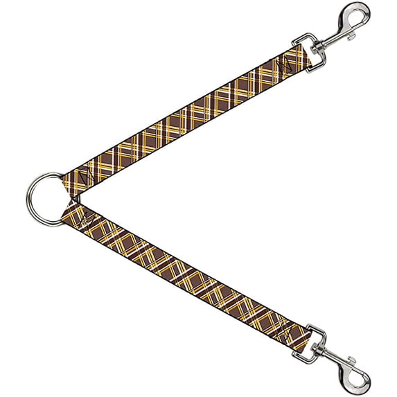 Buckle-Down Dog Leash Splitter Plaid X Brown White Gold 1 Foot Long 1 Inch Wide