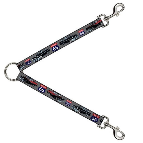 Buckle-Down Dog Leash Splitter Route 66 Classics Gray 1 Foot Long 1 Inch Wide