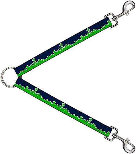 Buckle-Down Dog Leash Splitter Seattle Skyline Navy Lime Green 1 Foot Long 1 Inch Wide