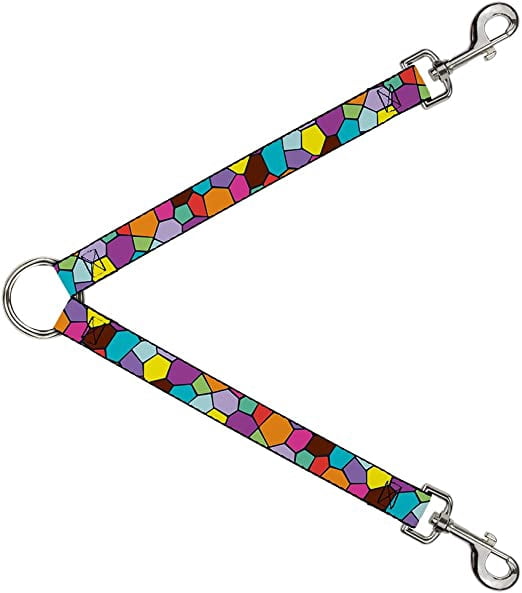 Buckle-Down Dog Leash Splitter Stained Glass Mosaic2 Multi Color Navy 1 Foot Long 1 Inch Wide