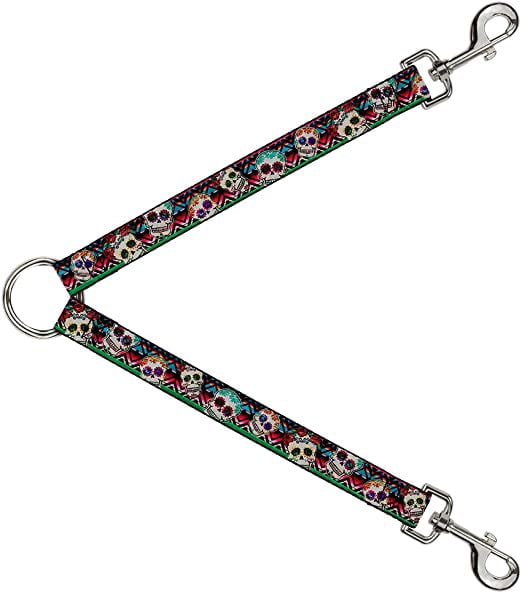 Buckle-Down Dog Leash Splitter Sugar Skulls Zarape Multi Color 1 Foot Long 1 Inch Wide