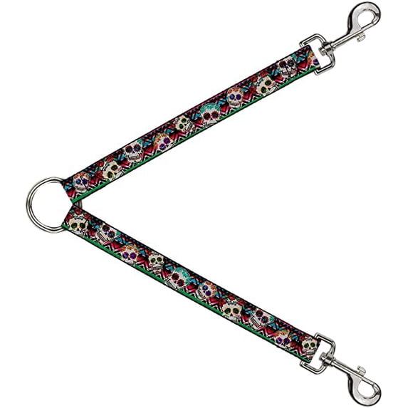 Buckle-Down Dog Leash Splitter Sugar Skulls Zarape Multi Color 1 Foot Long 1 Inch Wide