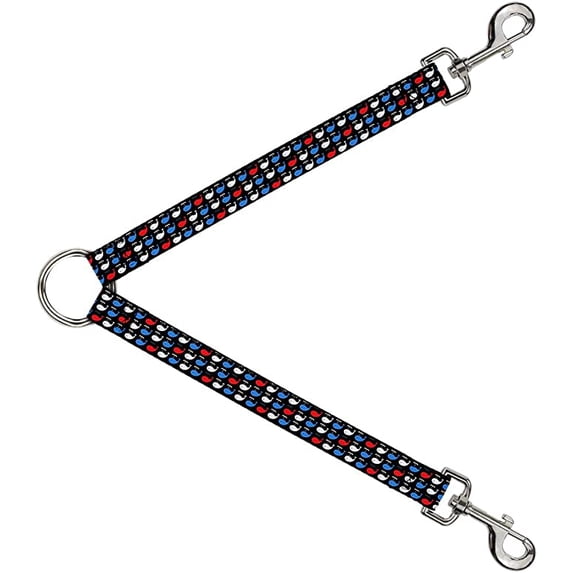 Buckle-Down Dog Leash Splitter Whales Navy Red White Blue 1 Foot Long 1 Inch Wide