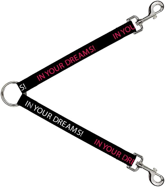 Buckle-Down Dog Leash Splitter in Your Dreams Black White Pink 1 Foot Long 1 Inch Wide