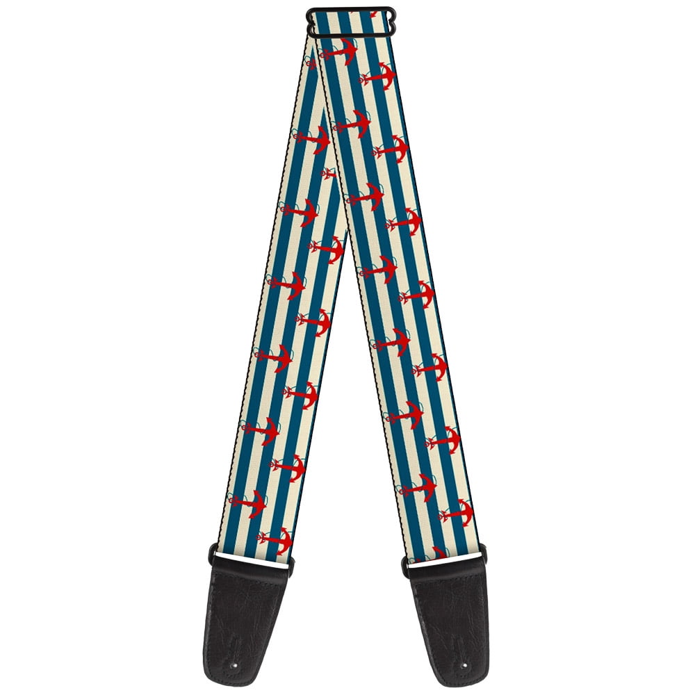 Buckle-Down Guitar Strap, Anchors Stripes White Blue Red, 2 Inches Wide