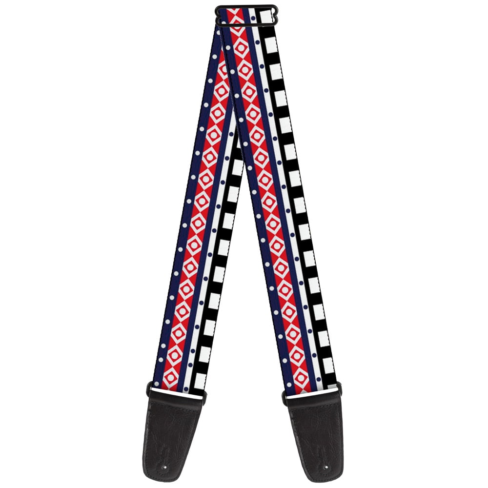 Buckle-Down Guitar Strap, Aztec Pattern White Navy Red Black, 2 Inches Wide