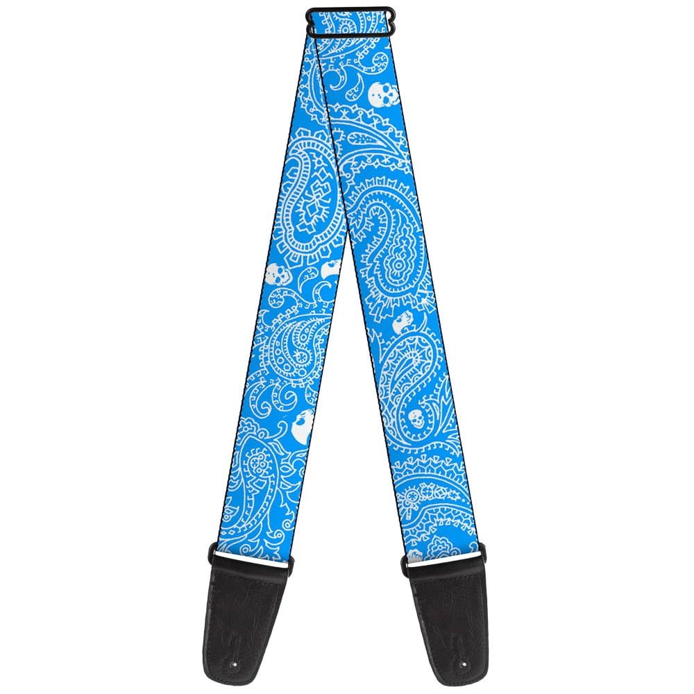 Buckle-Down Guitar Strap, Bandana Skulls Baby Blue White, 2 Inches Wide