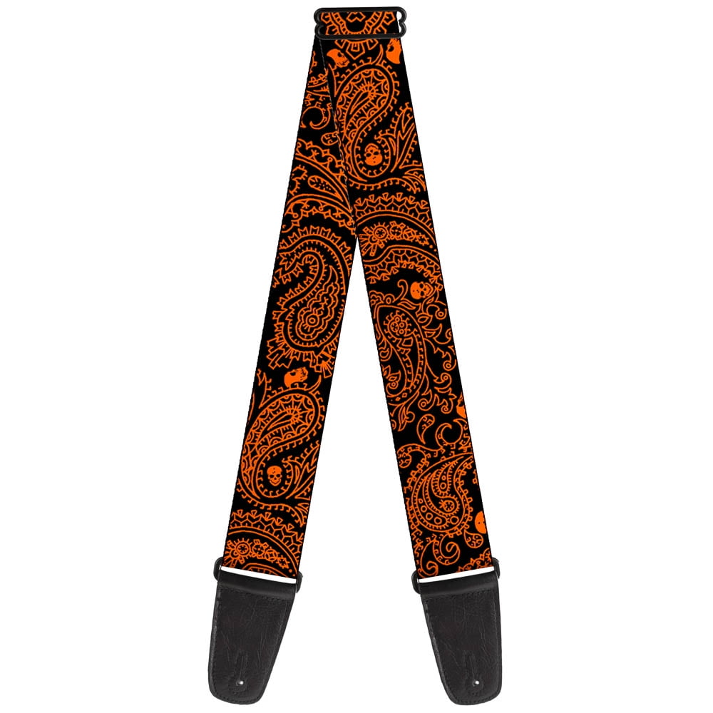 Buckle-Down Guitar Strap, Bandana Skulls Black Orange, 2 Inches Wide