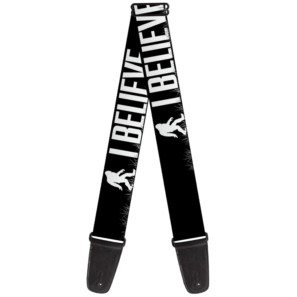 Buckle-Down Guitar Strap, Bigfoot Silhouette I Believe Black Gray White, 2 Inches Wide