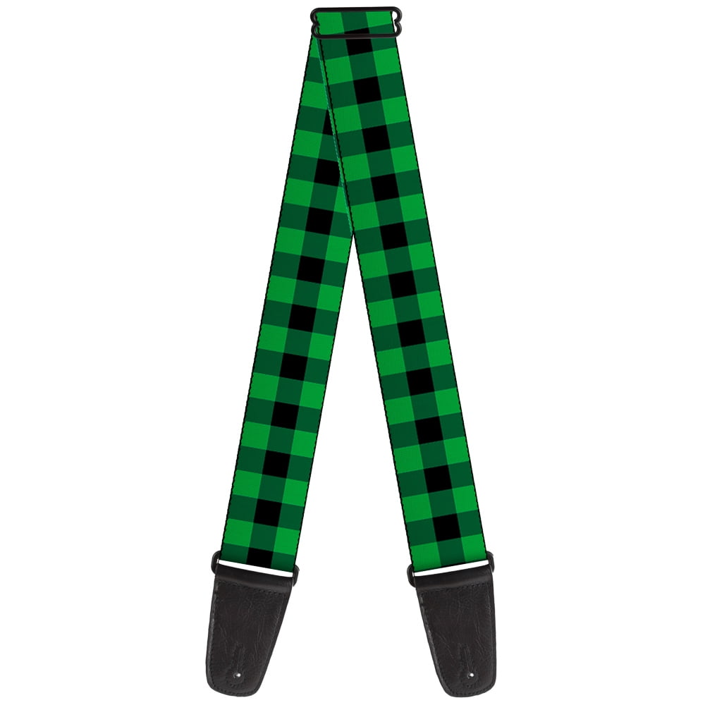 Buckle-Down Guitar Strap, Buffalo Plaid Black Neon Green, 2 Inches Wide
