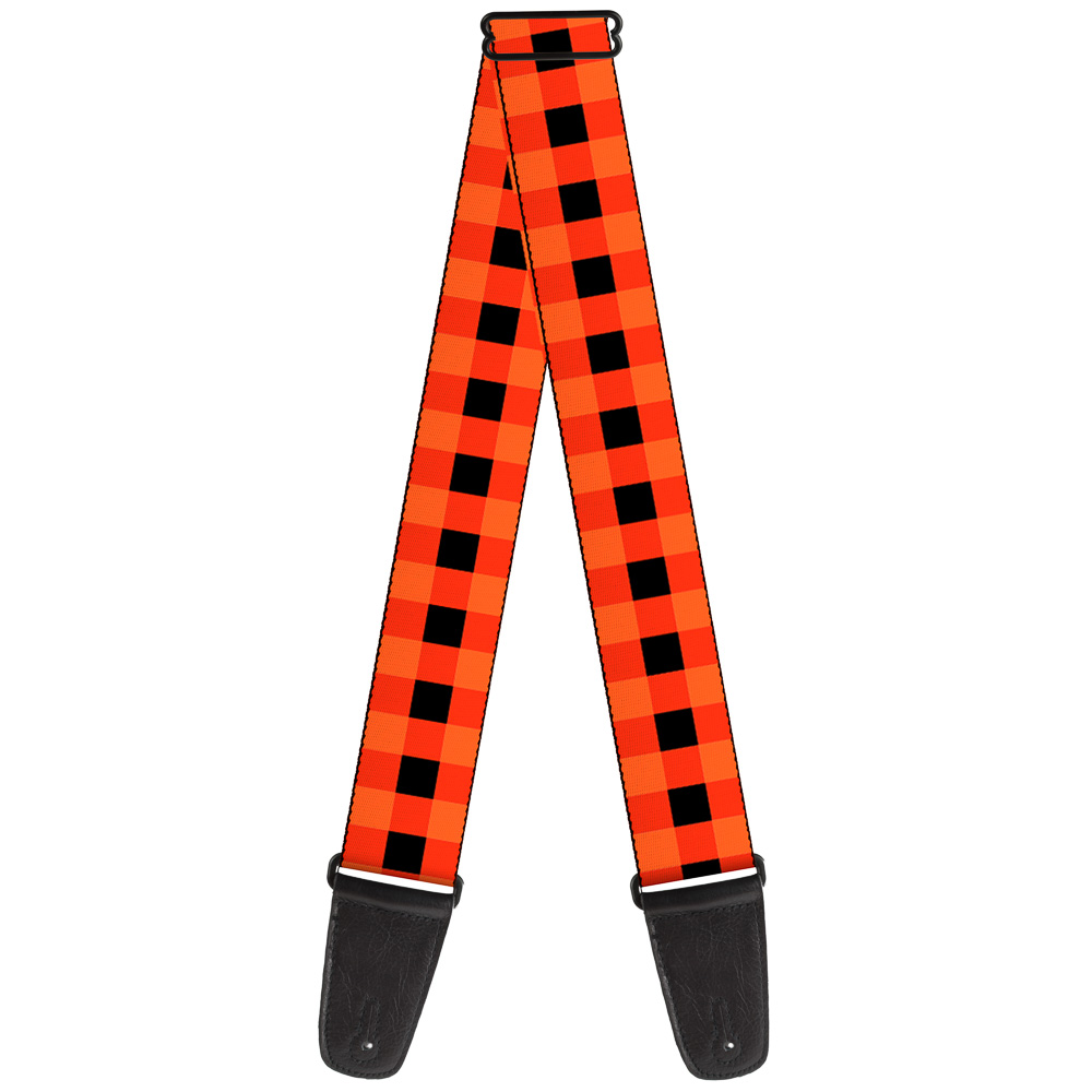 Buckle-Down Guitar Strap, Buffalo Plaid Black Orange, 2 Inches Wide