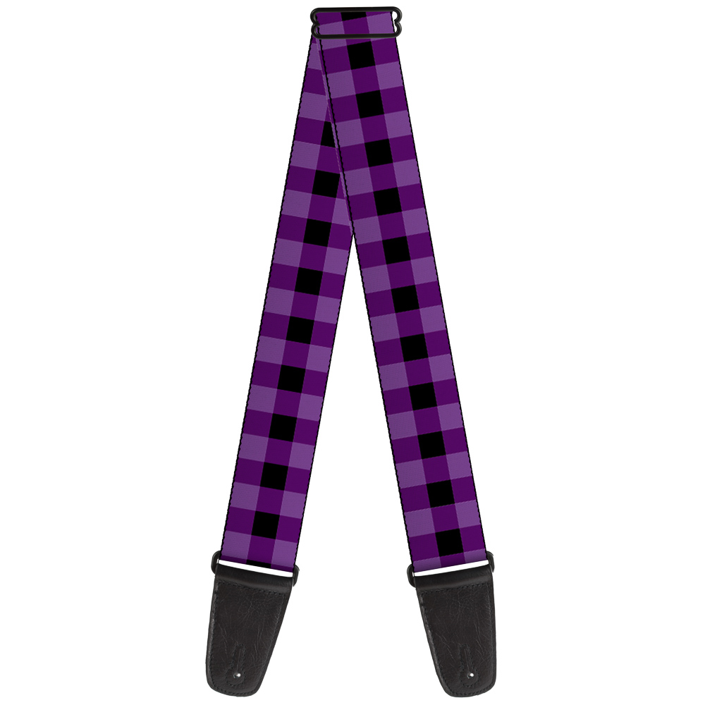 Buckle-Down Guitar Strap, Buffalo Plaid Black Purple, 2 Inches Wide