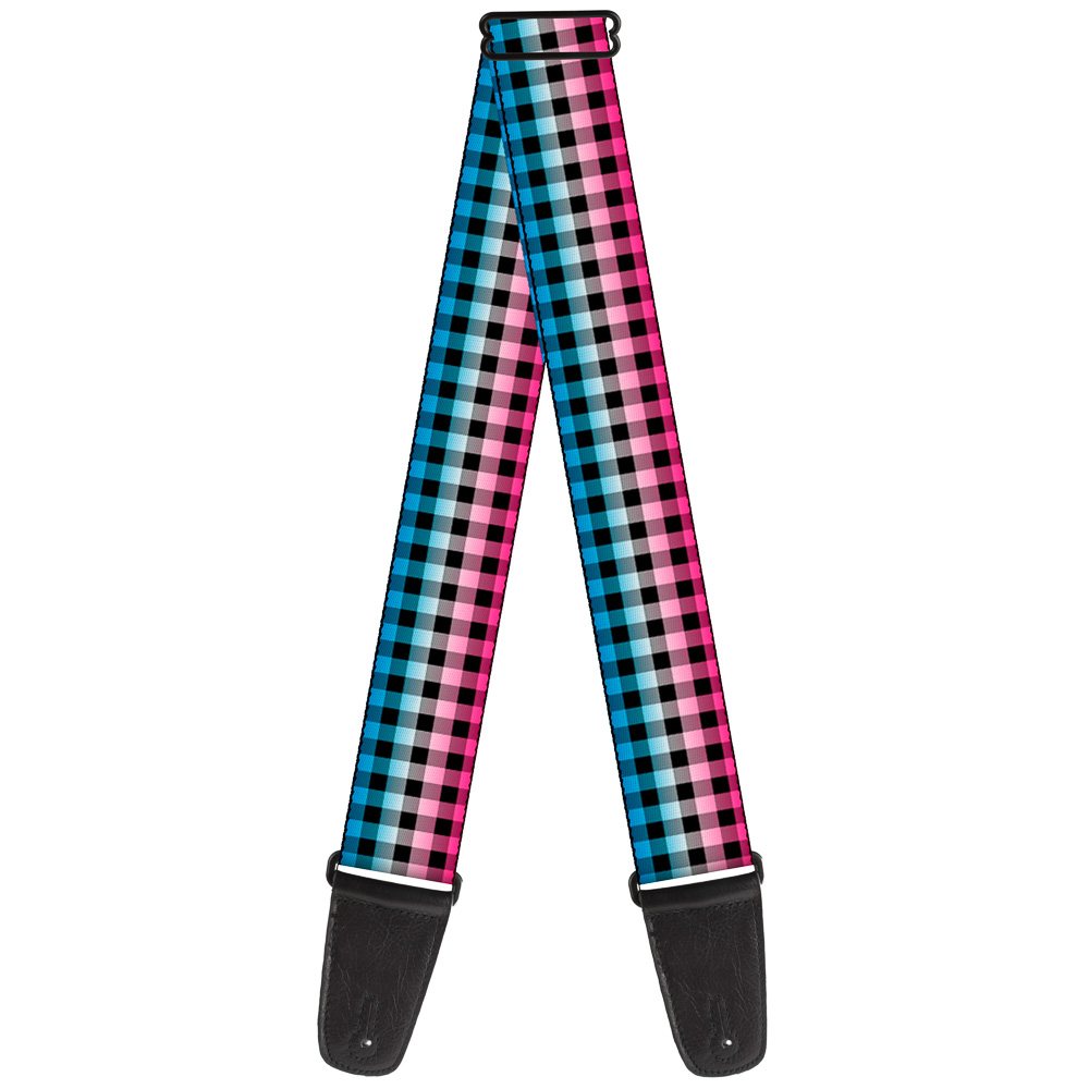 Buckle-Down Guitar Strap, Buffalo Plaid Turquoise Fuchsia Fade, 2 Inches Wide