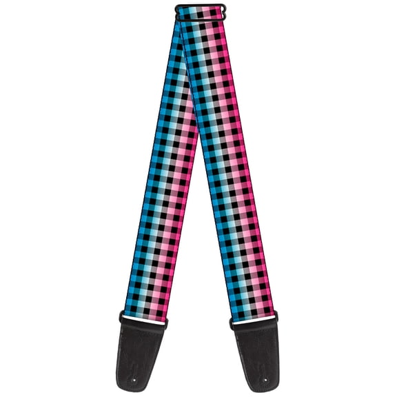 Buckle-Down Guitar Strap, Buffalo Plaid Turquoise Fuchsia Fade, 2 Inches Wide