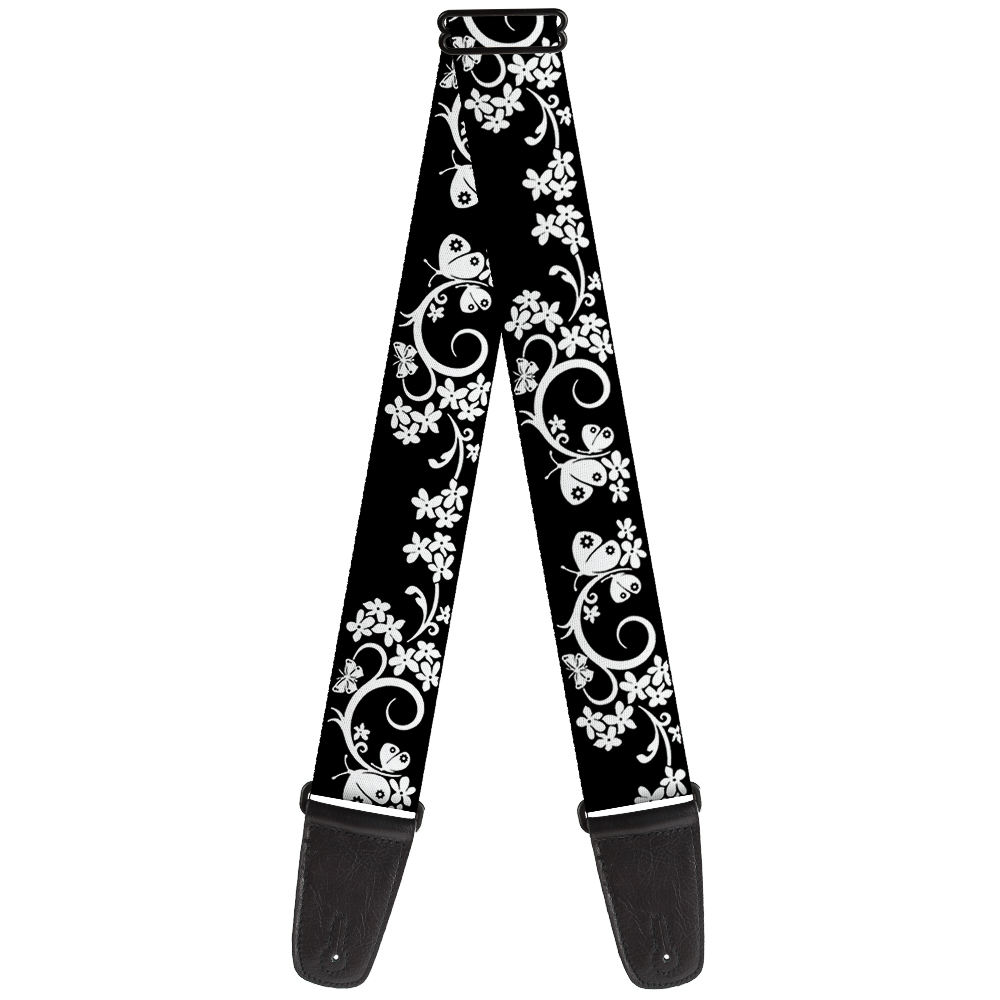 Buckle-Down Guitar Strap, Butterfly Garden Black White, 2 Inches Wide