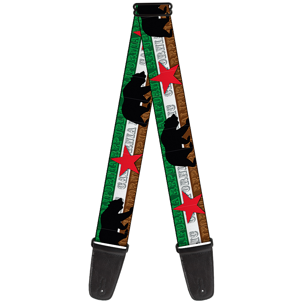 Buckle-Down Guitar Strap, Cali Bear Star California Republic Green White Brown Black, 2 Inches Wide