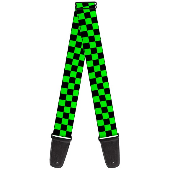 Buckle-Down Guitar Strap, Checker Black Neon Green, 2 Inches Wide
