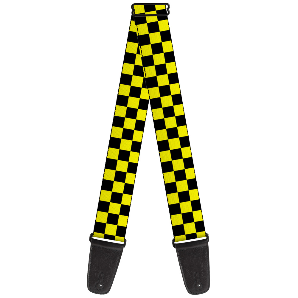 Buckle-Down Guitar Strap, Checker Black Neon Yellow, 2 Inches Wide