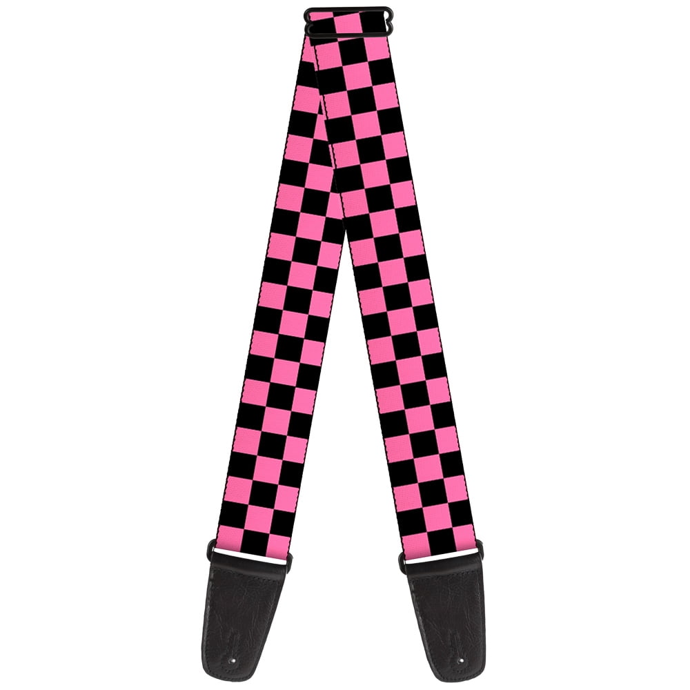 Buckle-Down Guitar Strap, Checker Black Pink, 2 Inches Wide