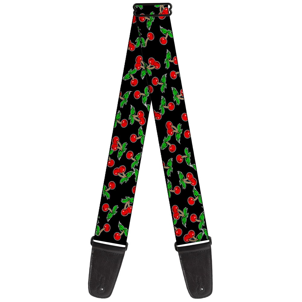 Buckle-Down Guitar Strap, Cherries Scattered Black, 2 Inches Wide