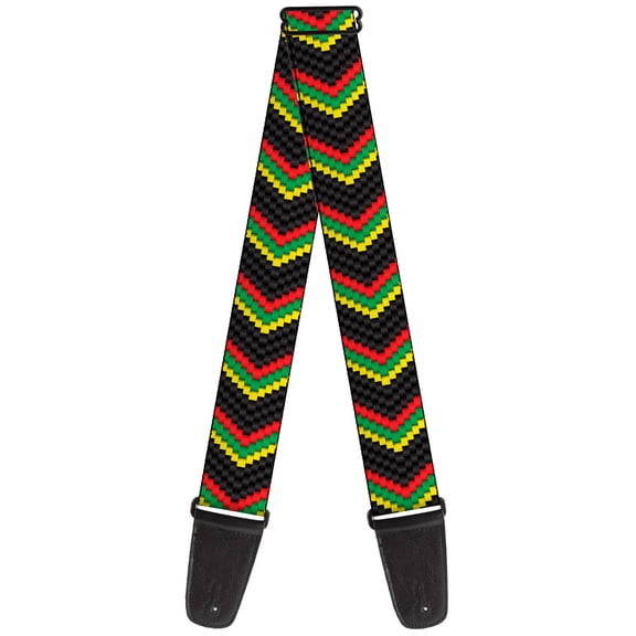 Buckle-Down Guitar Strap, Chevron Weave Black Rasta, 2 Inches Wide