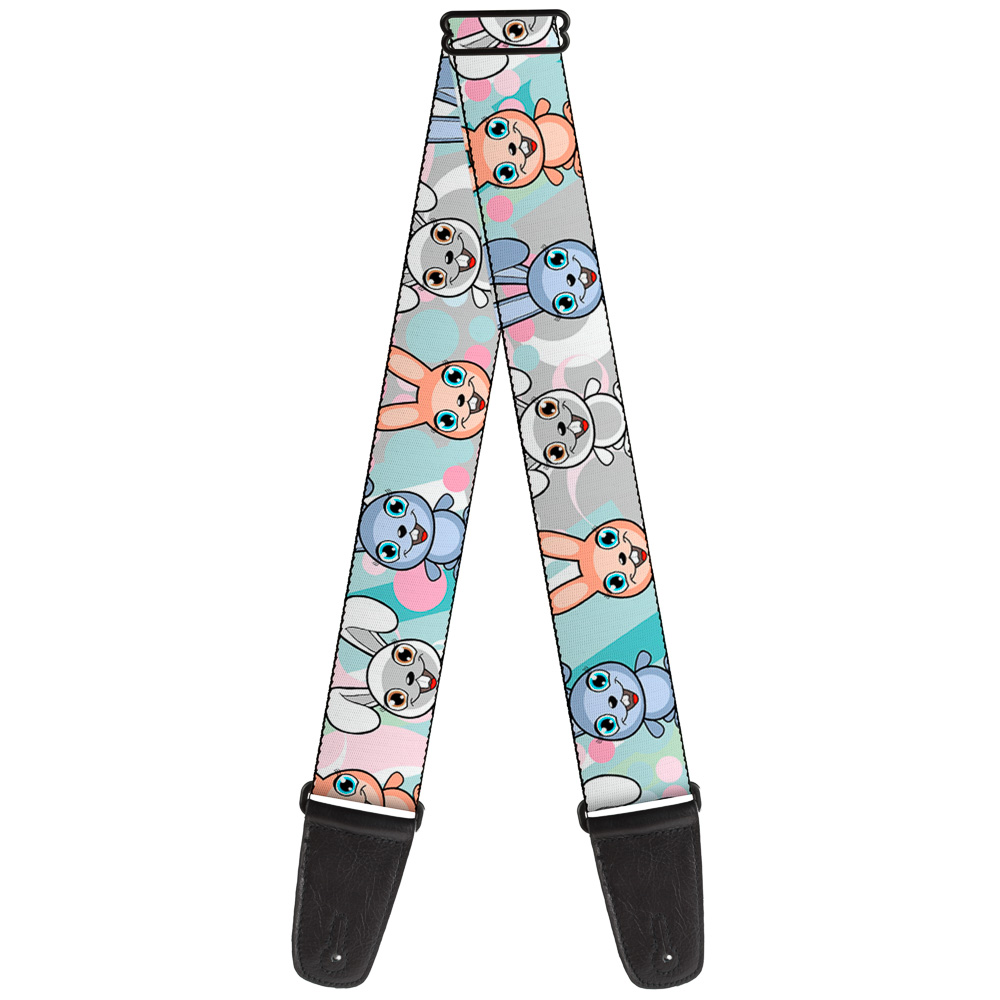Buckle-Down Guitar Strap, Cute Bunnies Multi Pastel, 2 Inches Wide