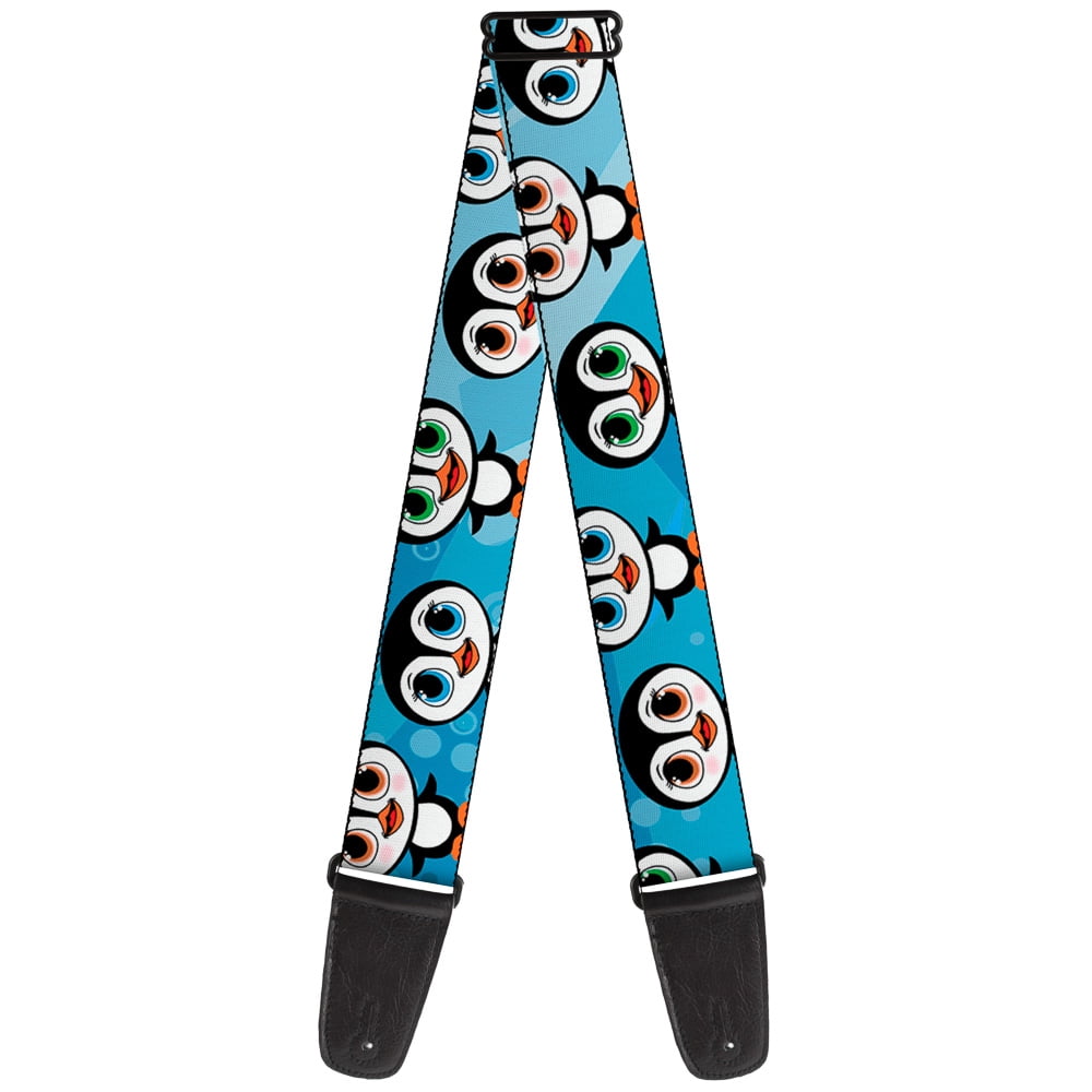 Buckle-Down Guitar Strap, Cute Penguins Blue Bubbles, 2 Inches Wide