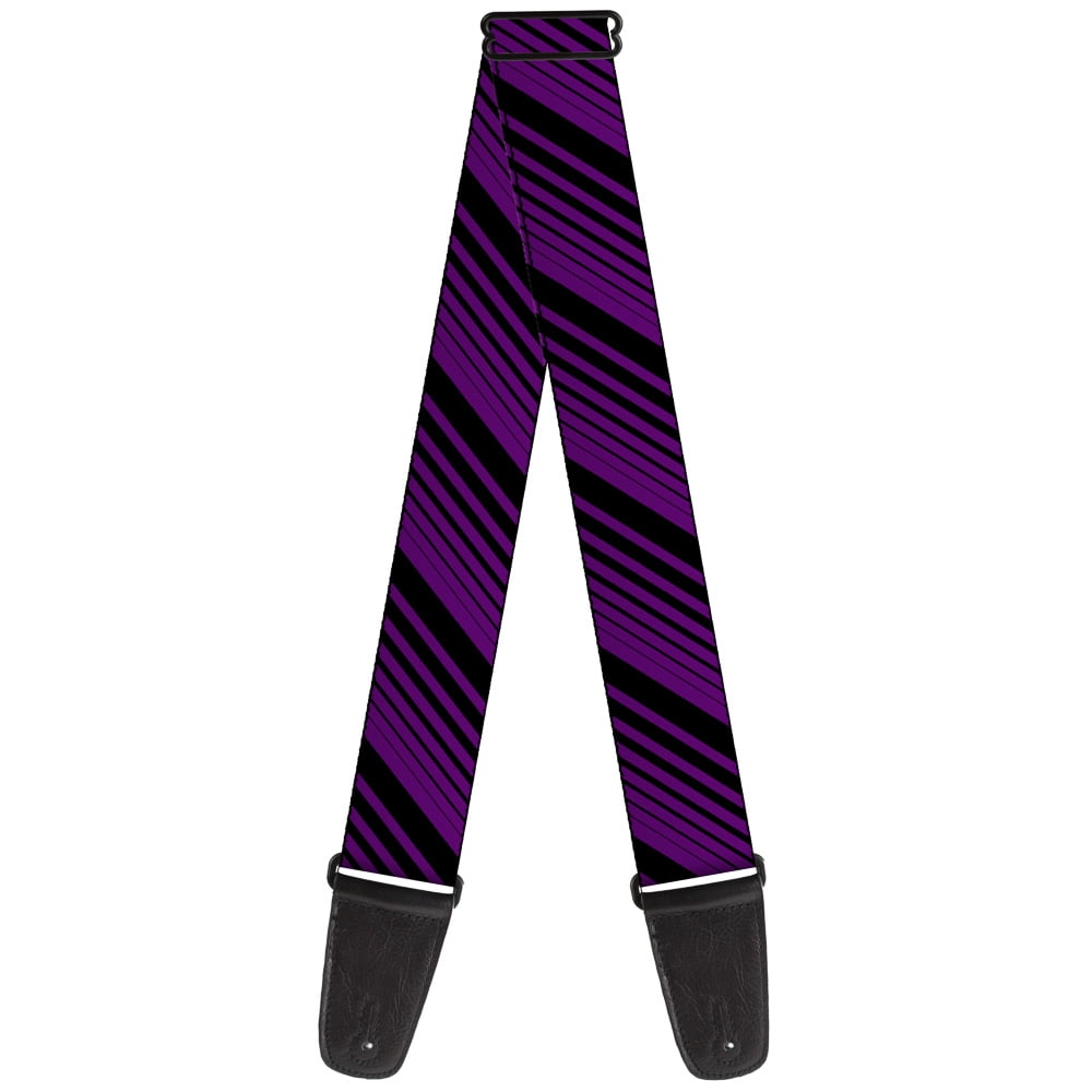 Buckle-Down Guitar Strap, Diagonal Stripes Black Purple, 2 Inches Wide