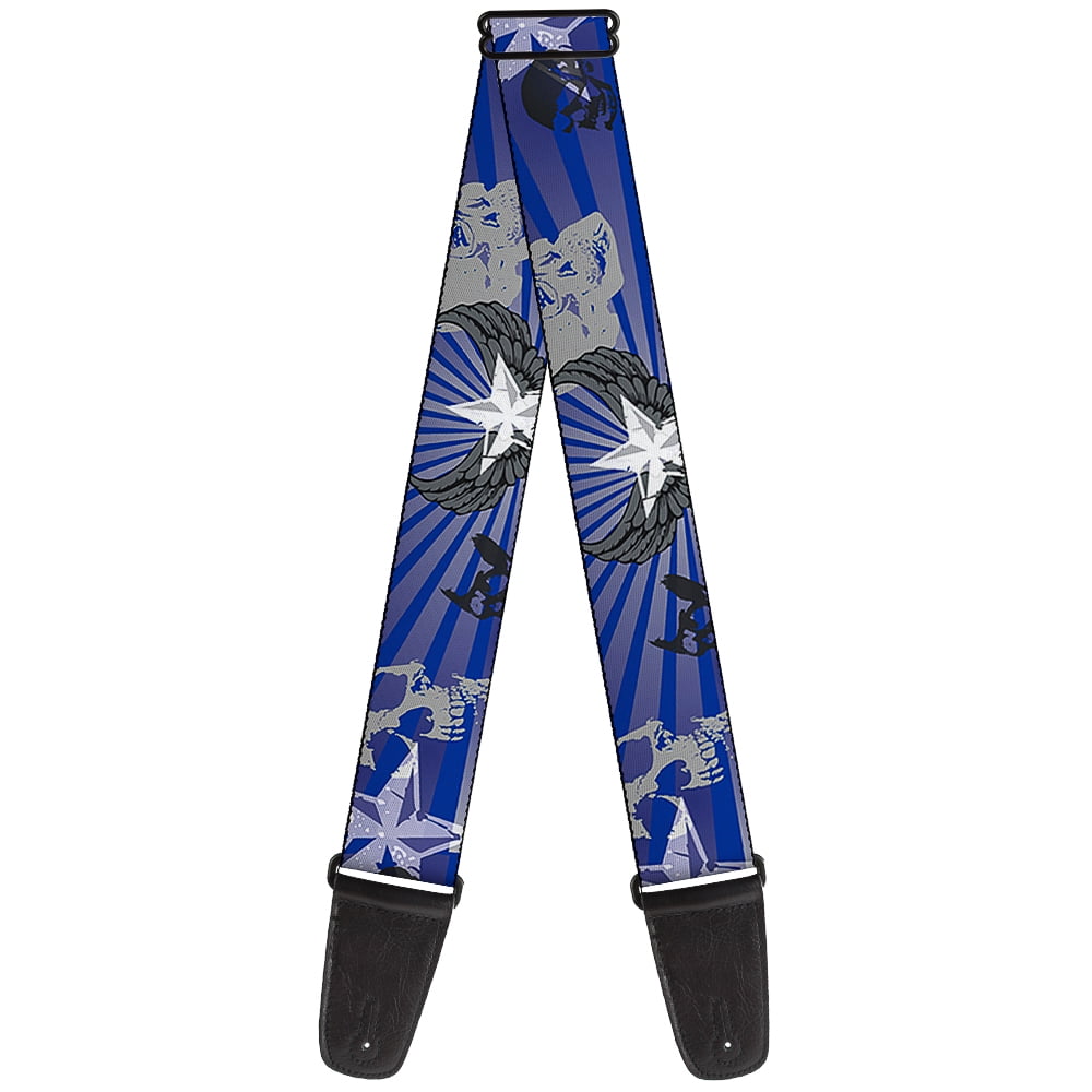 Buckle-Down Guitar Strap, Die Hard Skulls Stars Blue Grays, 2 Inches Wide