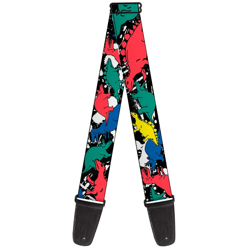 Buckle-Down Guitar Strap, Dinosaurs Paint Splatter Black White Multi Color, 2 Inches Wide