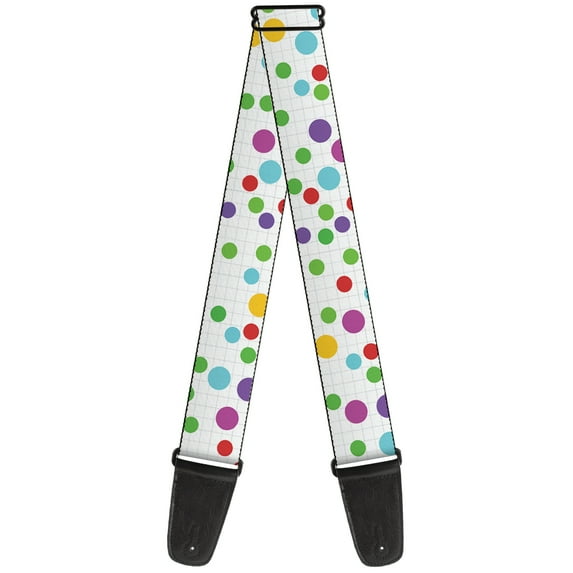 Buckle-Down Guitar Strap, Dots Grid White Gray Multi Color, 2 Inches Wide