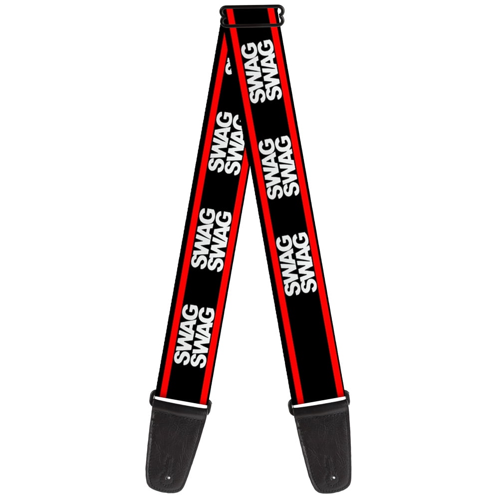 Buckle-Down Guitar Strap, Double Swag Black White Red Stripe, 2 Inches Wide