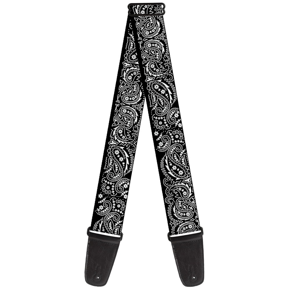 Buckle-Down Guitar Strap, Floral Paisley Black White, 2 Inches Wide