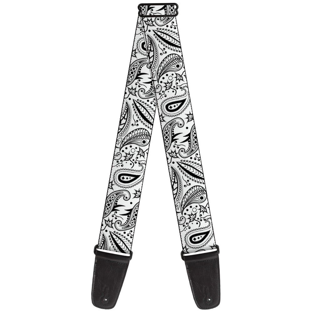 Buckle-Down Guitar Strap, Floral Paisley White Black, 2 Inches Wide